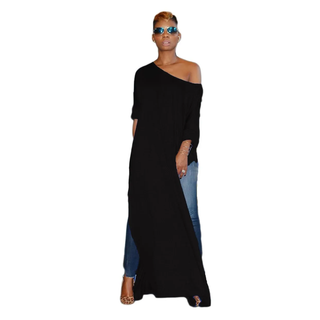 Fashion Long Sleeve High Split Loose Casual Tops