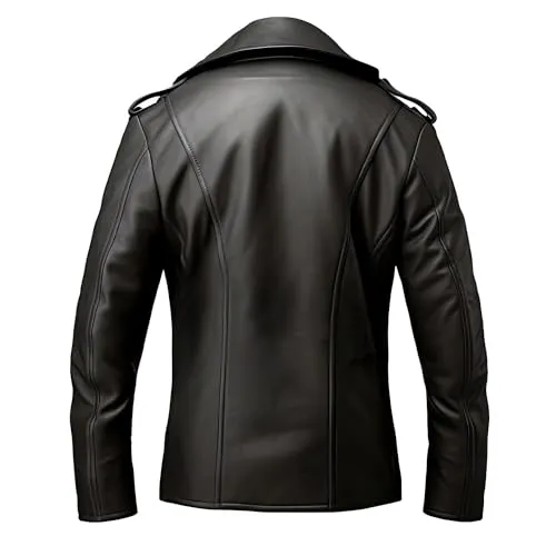 Leather Jets Mens Black Genuine Sheepskin Notched Lapel Collar Classic Crossover Stylish Formal Office Wear Leather Pea Coat
