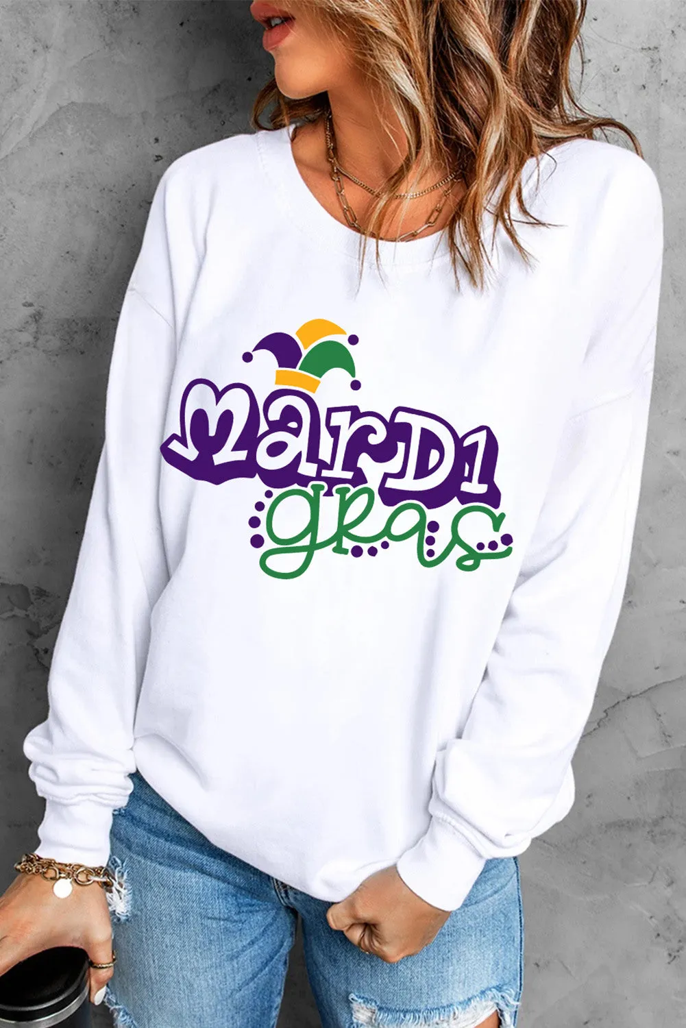 Long Sleeve Tee Tops Mardi Gras Graphic Sweatshirt for Women