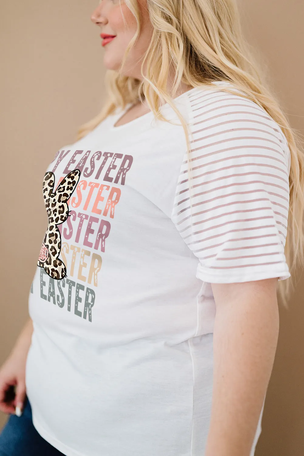 Plus Size Happy Easter T Shirt Leopard Bunny Graphic Short Sleeve Tops