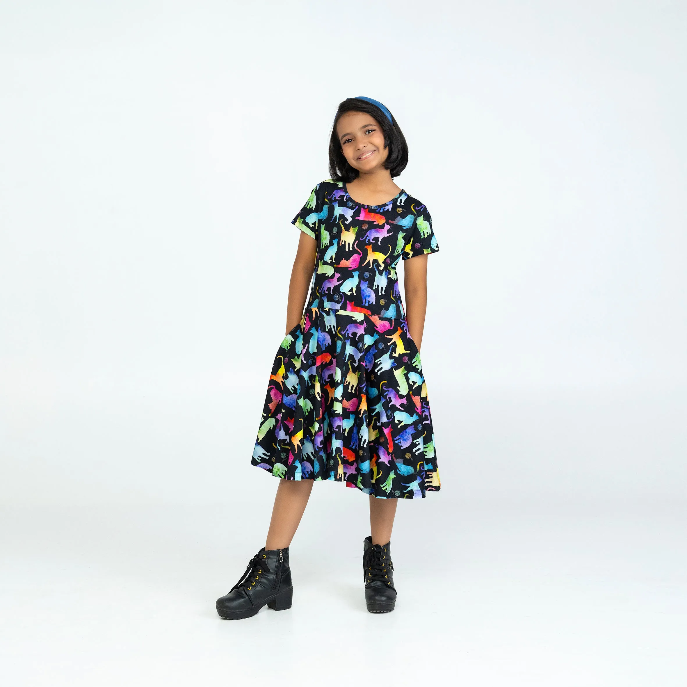 Rainbow Cats String Theory Kids Twirl Dress
