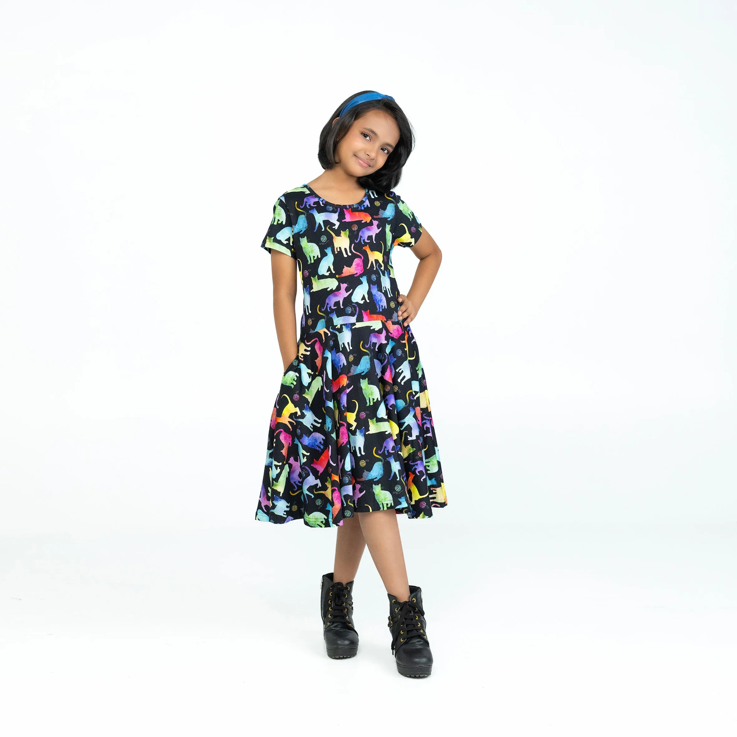 Rainbow Cats String Theory Kids Twirl Dress