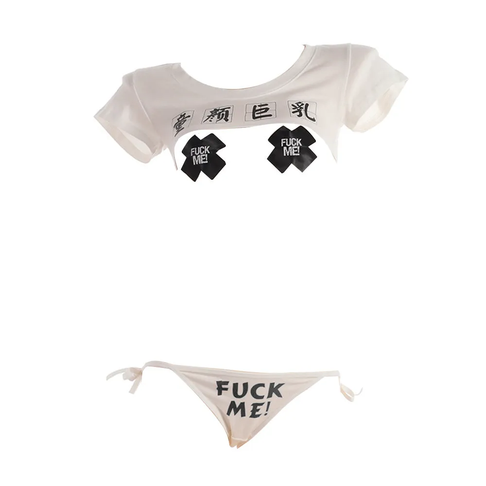 Sexy Japanese Anime Lingerie Bikini Set Crop Top Cheeky Cosplay Costume