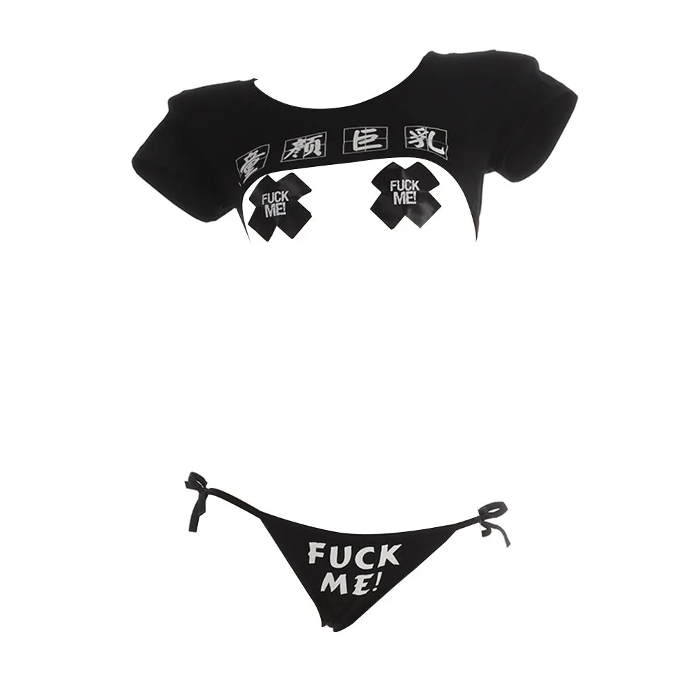 Sexy Japanese Anime Lingerie Bikini Set Crop Top Cheeky Cosplay Costume