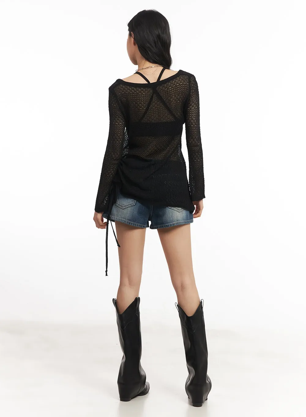 Stitched Washed Denim Shorts CA503