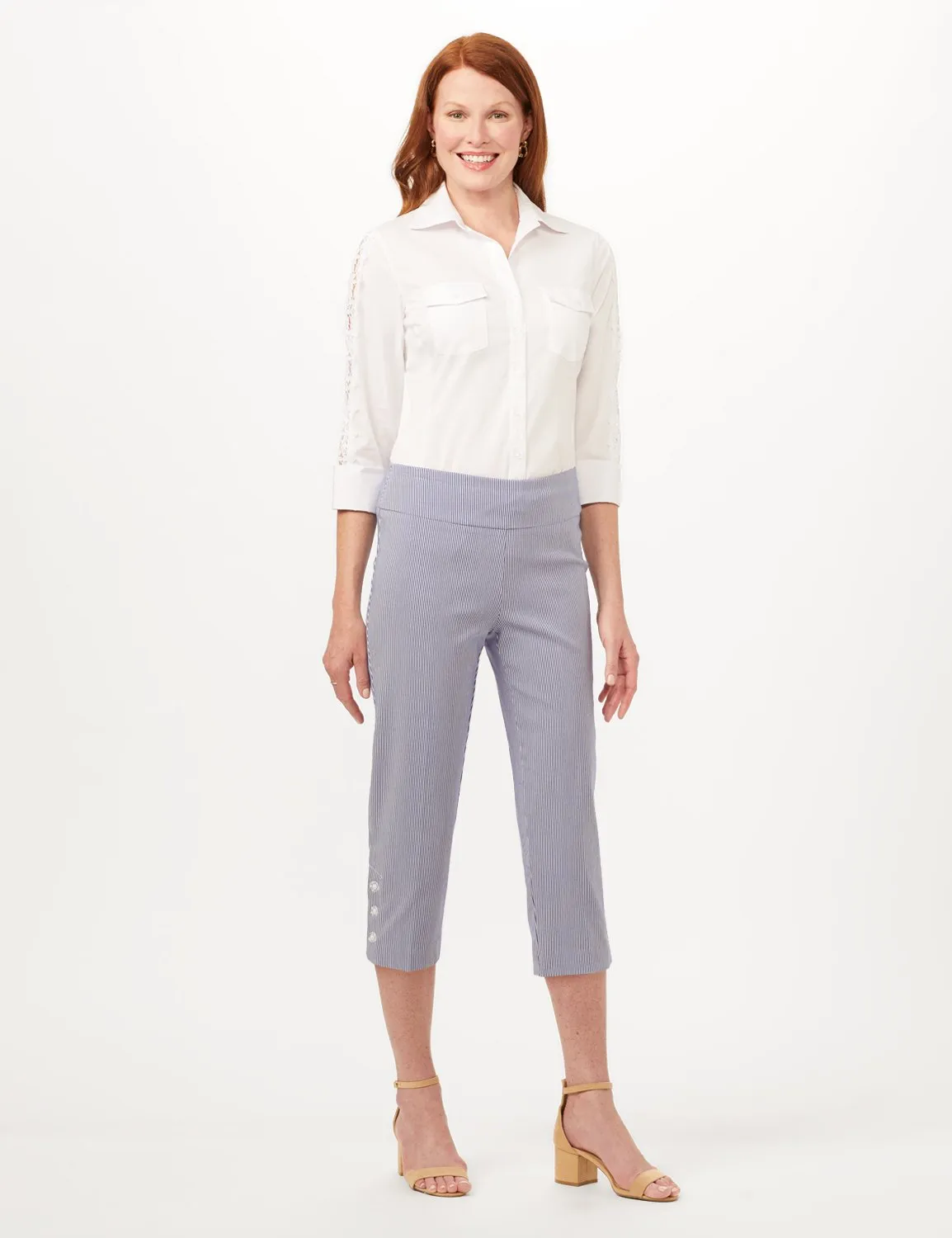 Striped Pull-On Crop Pants