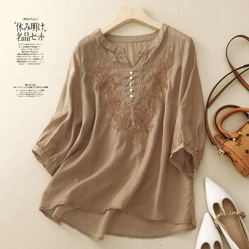 Women's Short Sleeve Floral Shirts & Blouses L 569196