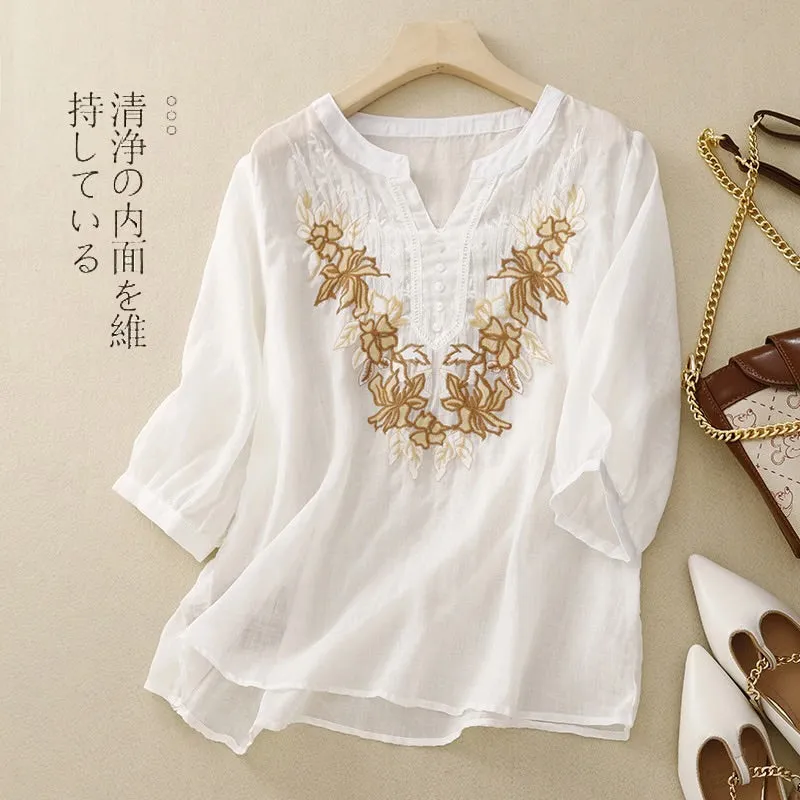 Women's Short Sleeve Floral Shirts & Blouses L 569196